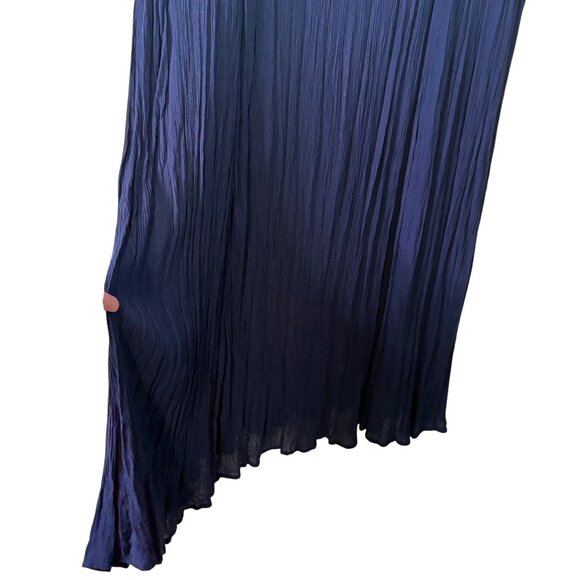 NWT Woman Within Crinkle Cotton Navy Blue Maxi Length Dress Coverup Size 14/16 - Picture 5 of 9